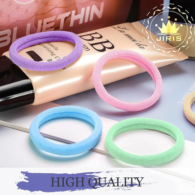 50Pcs Hair Ties for Women Girls,Cotton Seamless Hair Ties, Soft Ponytail Holders,No Crease No Damage Elastics Hair Bands with Box for Thick Heavy and Curly Hair (Set 1)