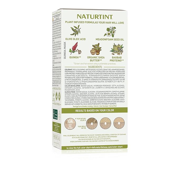 Naturtint 10A Light Ash Blonde Permanent Hair Color (Pack of 1), Ammonia Free, Vegan, Cruelty Free, up to 100% Gray Coverage, Long Lasting Results (Packaging may vary)