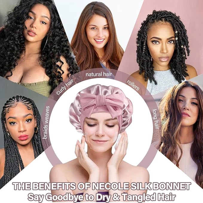 Silk Bonnet for Women 100% Mulberry Silk Sleep Cap 22 Momme Double Layer Hair Wrap for Curly Short Long Hair