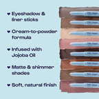 ALLEYOOP 11th Hour Cream Eyeshadow Sticks Bundle - Charcolit (Shimmer) & Baby Pearl (Shimmer) - Waterproof, Smudge-Proof, Crease-Proof Eyeshadow for Over 11 Hours
