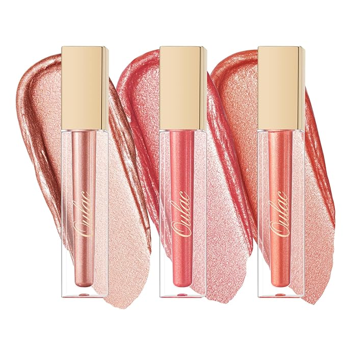 Oulac Metallic Shine Liquid Lipstick Set for Women, Dual Use for Lips & Eyeshadow, Long Lasting Lip Gloss, Metallic Matte High Impact Lip Color No Transfer Vegan Formula, 4.5ml, MD03+05+06
