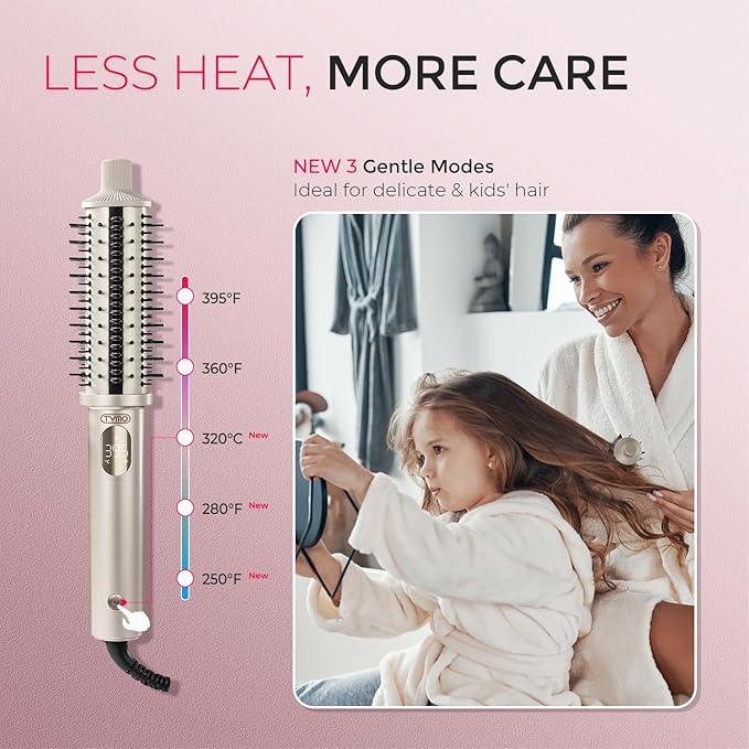 TYMO STYLUX PRO Thermal Brush Curling Brush, 1.5 Inch Blowout Heated Round Volumizer, Hair Straightener and Curler 2 in 1, 800M Negative Ion for Smoother, LCD Display, 5 Temp, Dual Voltage, Gold