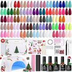 Beetles 80 Pcs Christmas Gel Nail Polish Kit with U V Light - 55 Color Gel Nail Kit Gifts for Teens Women Girls Soak Off Color Enchantment Winter Red Nails Art Home DIY Salon Beginners Manicure Set