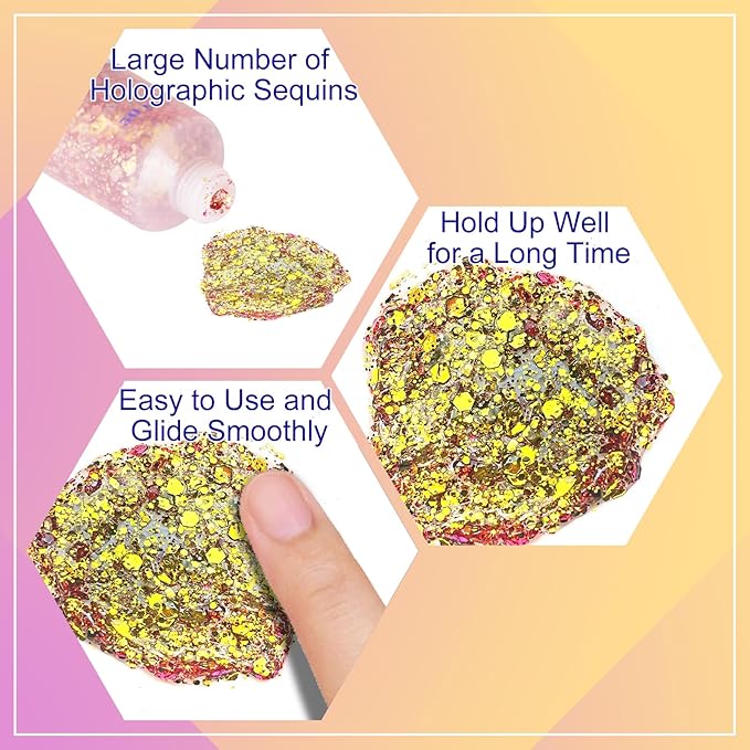 MEICOLY Chameleon Gold Body Glitter,Mardi Gras Outfit for Women,Color Changing Face Glitter,Chunky Glitter Face Paint,Holographic Glitter for Face Body Hair,Festival Party Costume Makeup,50ml