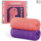 2Pcs African Net Sponge Authentic with Knots - Exfoliating Body Scrubber for All Skin Types, African Bath Sponge, Wash Cloth, Gentle Exfoliation Shower Rag for Women Daily Use(Pink & Purple)
