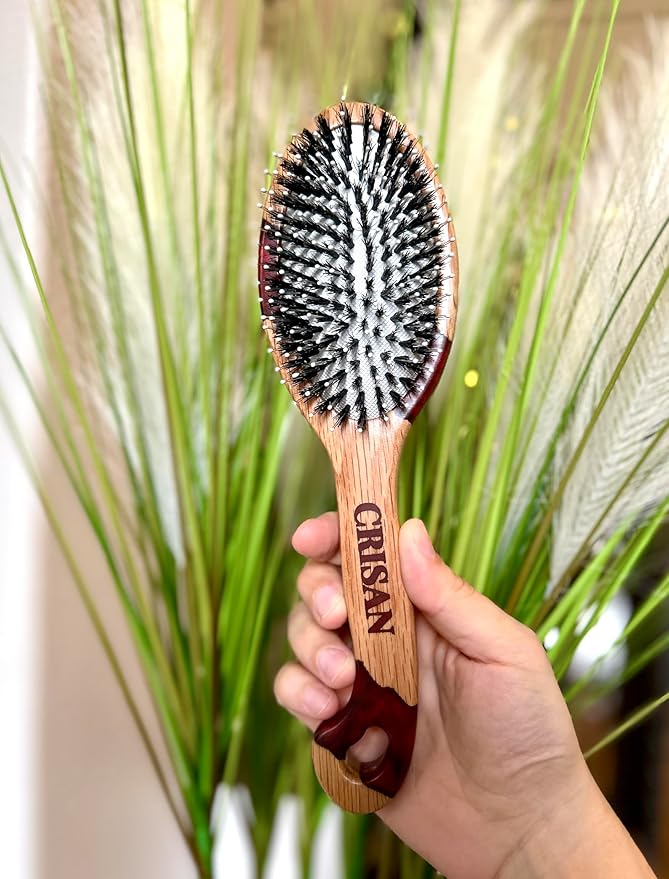 CRISAN Everlasting Hair Brush, Hand Carved Oak Wood and Resin Handle, 3 Interchangeable Bristles - Mixed, Boar, and Nylon (Garnet)