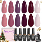 Beetles Burgundy Purple Gel Nail Polish Set - 6 Color Winter Purple Maroon Mauve Plum Gel Polish Kit, Soak Off UV LED Nail Gel for Autumn Manicure Nail Art Gifts for Women