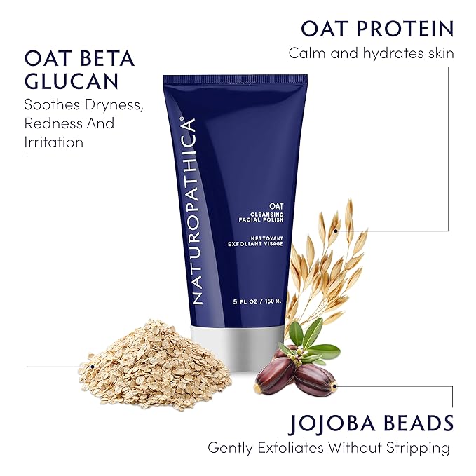 Naturopathica Oat Cleansing Facial Polish - Multi-Use Facial Cleanser - Face Scrub & Mask - Exfoliating Face Wash for Women & Men - Gentle Exfoliating - 5 fl oz