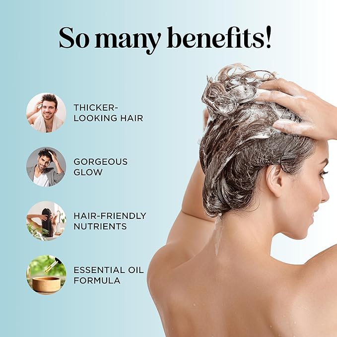 Volumizing Biotin Shampoo for Thinning Hair - Thin Hair Shampoo with Peppermint Argan and Essential Oils for Hair Care - Vegan Sulfate Free Shampoo for Damaged Dry Hair Paraben and Cruelty Free (Mint)