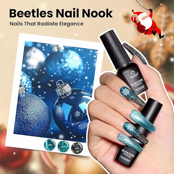 Beetles Gel Nail Polish Gift Set– Christmas Kaleidoscope 100 Vibrant Colors with Base & Top Coats Glitter Matte Glossy Finishes Cat Eye Pearl Nail Polish Nail Art Gift for Women Salon Home DIY Use
