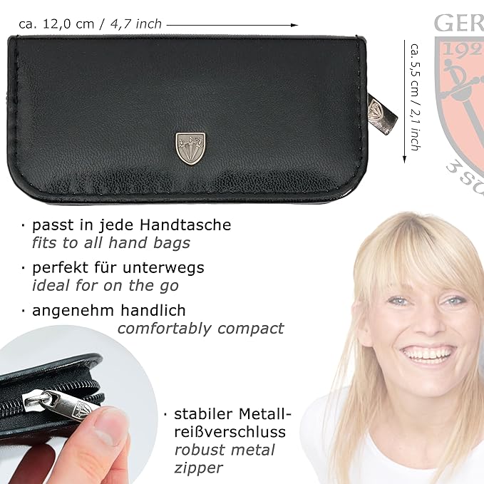3 Swords Germany - brand quality 5 piece manicure pedicure grooming kit set for professional finger & toe nail care with synthetic leather case black - Made in Germany