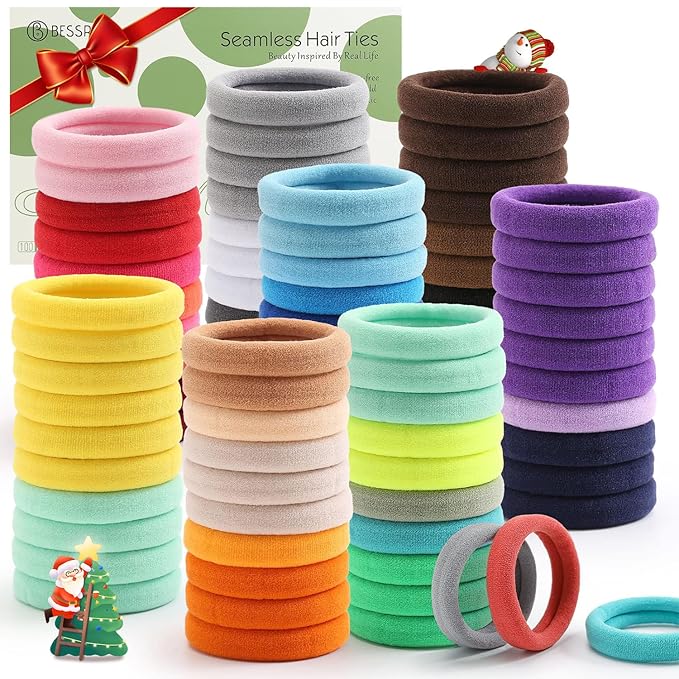 100PCS Elastic Hair Ties, Seamless Hair Band, Ponytail Holder No Crease Damage, Cotton Bands, Hair Scrunchies for Thick Thin Hair, Hair Accessories for Women Christmas Gift