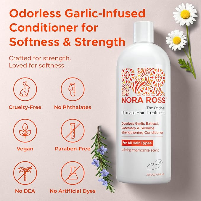 Nora Ross Garlic Extract Strengthening Conditioner with Sesame Seed Oil – Natural Deep Hair Conditioner for Women and Men with Dry, Damaged, Thinning Hair – Hydrating Paraben-Free Treatment – 32oz