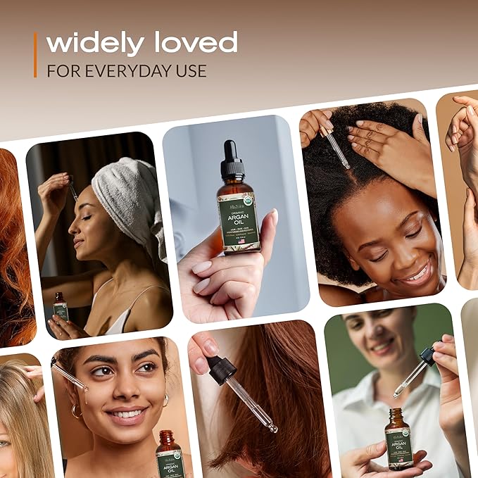 Ella & Eden Organic Moroccan Argan Oil - 100% Pure Cold-Pressed USDA Certified Unrefined – for Hair, Face & Skin – 4 Fl Oz Glass Bottle