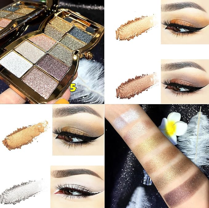 Glitter Eyeshadow Palette, 10 Colors Sparkle Shimmer & Matte Eye Shadow Highly Pigmented Waterproof Long Lasting Makeup Set (Color 5)