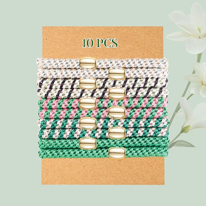 Hair Ties No Damage - 10PCS Ponytail Holders - Elastic Hair Ties for Thick Hair - Braided Hair Bands for Women Girls's Hair - Green