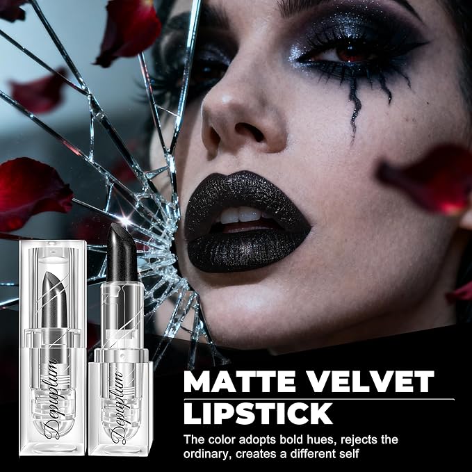 Halloween Black Lipstick Shimmer Black Body Paint Stick for Women Waterproof Dark Long Lasting Lipsticks Gothic Zombie Vampire Cosplay Cruelty Free Lipstick, DU-ShimmerBlack