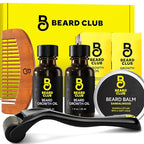 The Beard Club Enhanced Beard Growth Kit - Derma Roller, Beard Growth Oil (2PK), Sandalwood Beard Balm, Comb - Gift Set