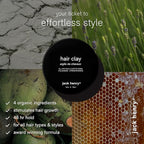 Jack Henry Premium Hair Clay for Men - Matte Finish, All Day Hold, Low Shine, Hair Styling Clay for All Hair Types - Natural, Organic Award Winning Formula - Natural Scent (1.6 oz)