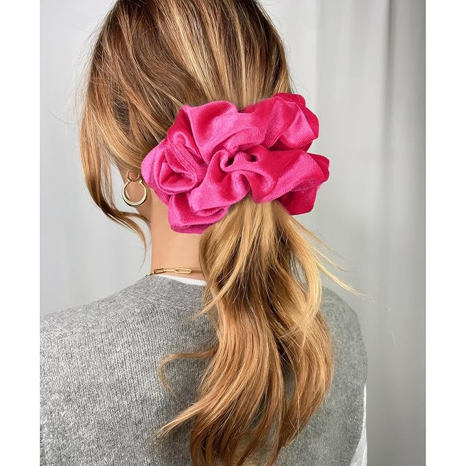 CEELGON Shocking Pink Big Velvet Scrunchie 6.5 Inches Jumbo Scrunchies Hair Ties Oversized Ponytail Holder for Thick Curly Hair Extra Large Hair Accessories for Women (Shocking Pink)