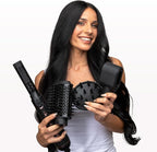 Foxybae Super Styler – 4-in-1 Blow-Dryer Brush Set - Diffuser, Blowout-Brush, 1.25” Curling Barrel & Drying Cylinder - Voluminous, Frizz-Free Hair - Dryer, Straightener & Curler (Black Rose-Gold)