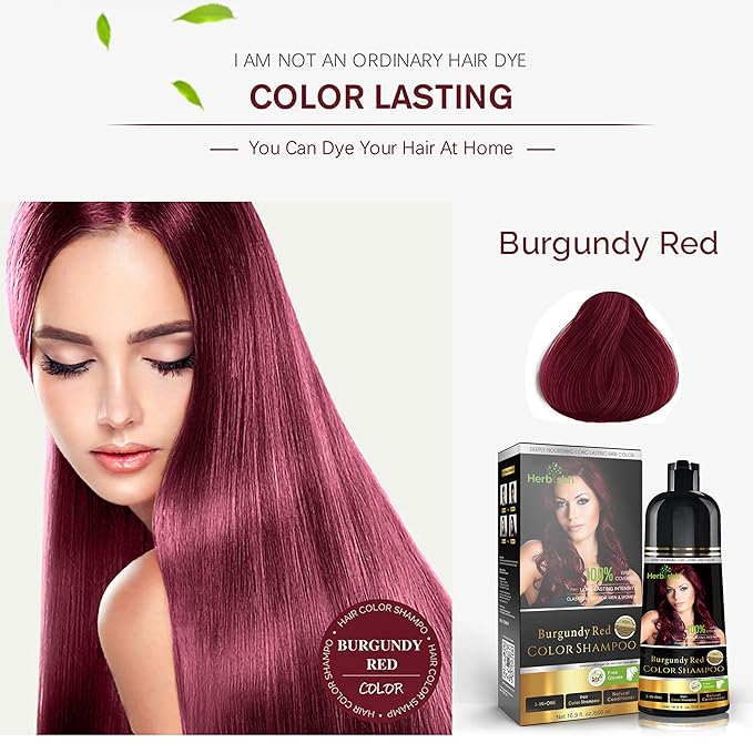 Herbishh Burgundy 3-In-1 Hair Color Shampoo for Gray Hair Magic Hair Dye Shampoo Colors Hair in MinutesLong Lasting500 MlAmmonia-Free