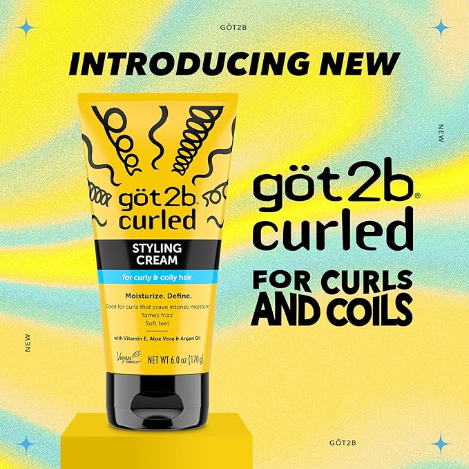Got2B Curled Styling Cream, 6 Fl Oz, Curl Defining & Moisturizing Hair Cream for Coily & Curly Hair, Provides Frizz Control & Soft Feel for Type 3-4 Curls, Made with Vitamin E, Aloe Vera & Argan Oil