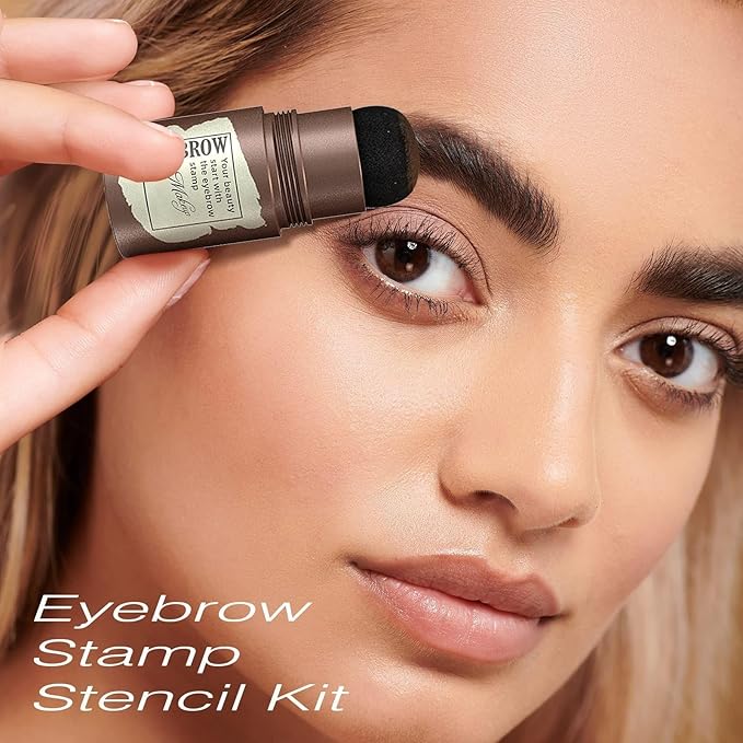 Eyebrow Stamp Stencil Kit - Long-Lasting Eyebrow Powder with Brush, Waterproof & Smudge-Proof Brow Shaping Kit with 24 Reusable Thin & Thick Eyebrow Stencils for Voluminous Brow (Black)