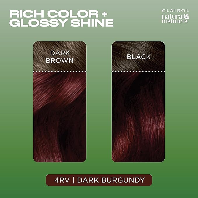 Clairol Natural Instincts Demi-Permanent Hair Dye, 4RV Dark Burgundy Hair Color, Pack of 3