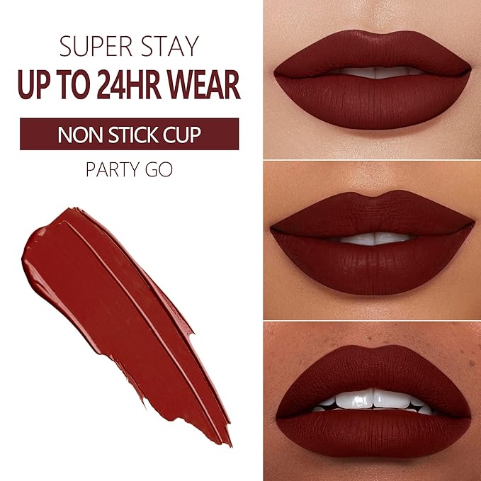 MAKI YIKA 2Pcs Matte Liquid Lipstick Set Dark Red Nude Lipstick Long Lasting Smudgeproof Transfer Proof Lip Makeup, DarkRed/Nude