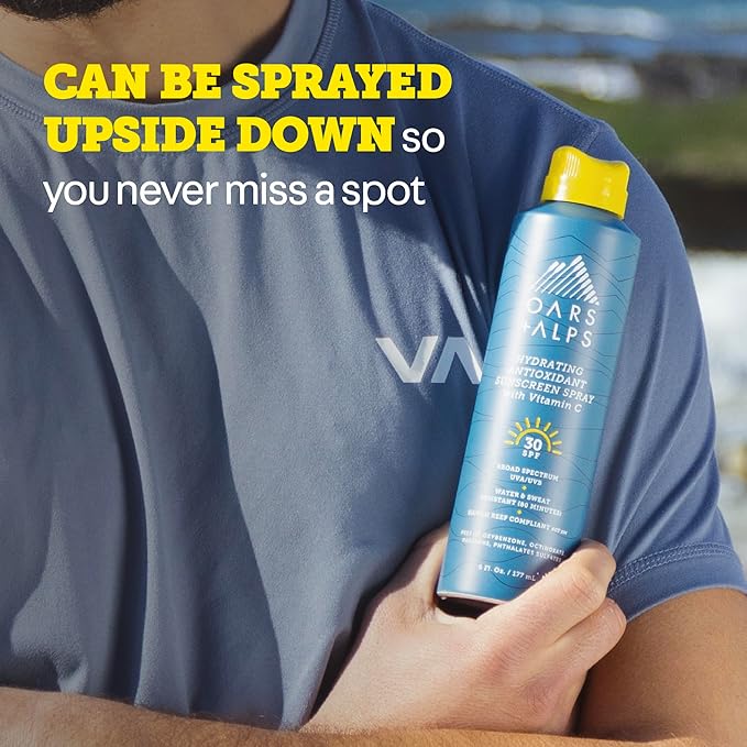 Oars + Alps Sunscreen Spray for Face & Body Spray Sunscreen Infused with Vitamin C & Antioxidants, No White Residue, Water & Sweat Resistant, All Skin Types, Lightweight, Hydrating, SPF 30, 6 Oz, 2pk