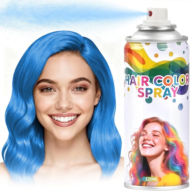 Blue Hair spray,Hair spray temporary for Women Kids Men, Washable Temporary Hair Dye Spray，Spray hair color Non-Sticky，For Christmas Party, Halloween Crazy Hair Day,Cosplay Party (Blue, 4.06 oz)