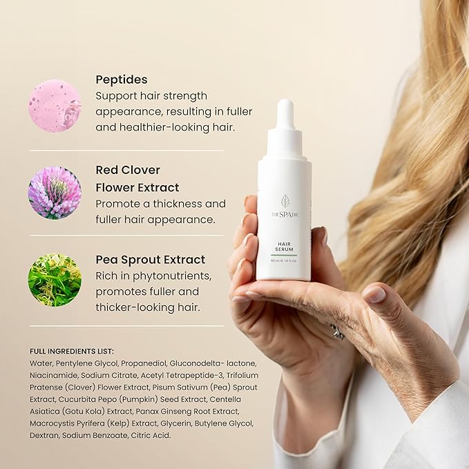The Spa Dr. Hair Serum - Clean Hair Thickening Serum with Red Clover and Pea Sprout Extracts and Peptides - 1.5 Fl. Oz.