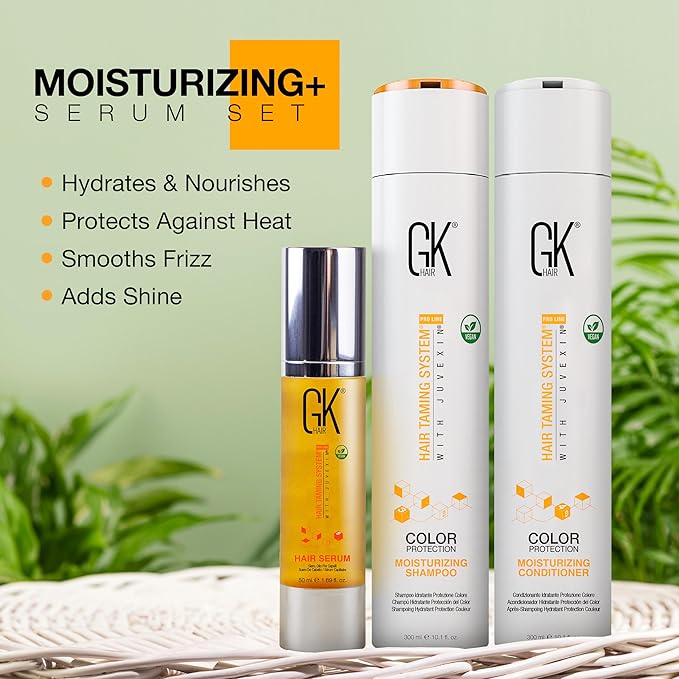 GK HAIR Hydrating Moisturizing Shampoo and Conditioner Set (10.1 Fl Oz) Global Keratin Anti Frizz Serum Dry Damaged Repair Argan Oil (1.69 Fl Oz) All Hair Types Sulfate Paraben Free Unisex