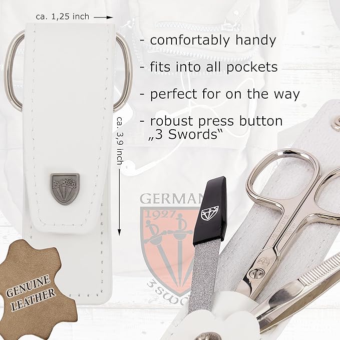 3 Swords Germany - brand quality 3 piece manicure pedicure grooming kit set for professional nail care scissors file genuine leather case in gift box, Made in Solingen Germany