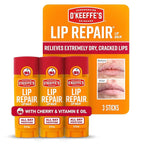 O'Keeffe's Lip Repair Lip Balm with Cherry & Vitamin E Oil - Stick (3 Pack) - Moisturizer for Extremely Cracked, Dry Lips