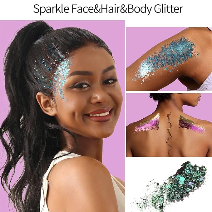 FANDAMEI 40 Colors Face Glitter, Face Paint Glitter Gel - Face Glitter for Women Girls, No Glue Needed, Multi-Purpose Glitter Makeup for Hair Face Body Halloween Rave Carnival