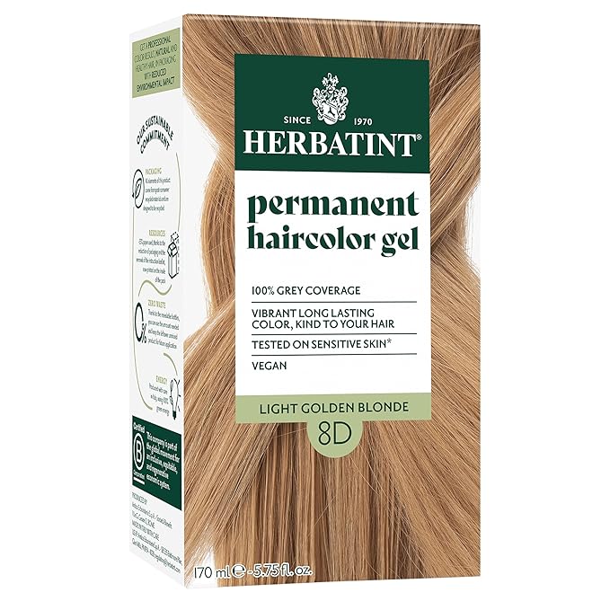 Herbatint Permanent Hair Dye For Women - 8D Light Golden Blonde - For Up To 100% Gray Coverage of Resistant Gray Hair - Ammonia-Free, Alcohol-Free & Vegan - Salon Influenced Hair color 5.75 fl oz