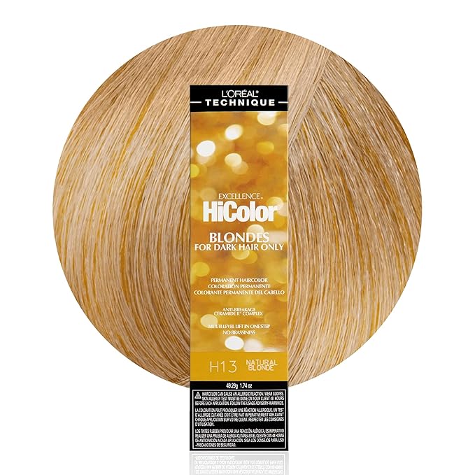 L'OREAL TECHNIQUE HiColor Browns & Blondes Permanent Hair Color - Lifts Dark Hair in One Step Leaving No Brassiness, Rich and Smooth Creme Formula, Intense & Long-Lasting, H13 Natural Blonde