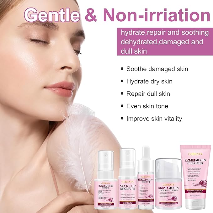 Gifts for Women,5 Pcs Skin Care Set W/Korean Snail Extract,Hydrating Moisturing Repairing Soothing Snail Mucin Serum Facial Skin Care Routine Kit for Dull Skin & Dry Skin,Gift Set for Women Teen Girls