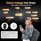 Quico Travel Hair Dryer with Dual Voltage, 120000 RPM Fast Drying Hair Dryers for Women with 500 Million Negative Ions, Thermo-Control Compact Hair Blow Dryer with Cold, 3 Heat & 3 Speed Settings