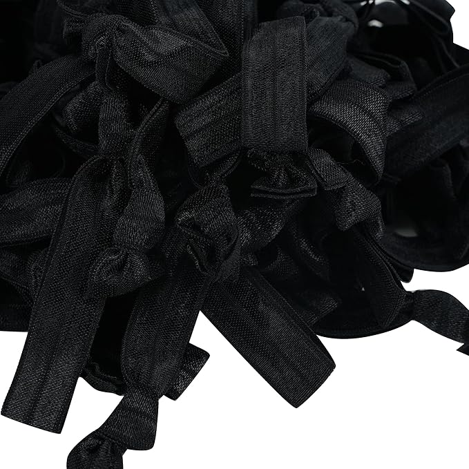 MEEDEE Hair Ties Pack: 100 Black No Crease Soft Knotted Ribbon Ties for Women - Ouchless, No Damage, Suitable for Ponytails, Yoga, and Bracelets