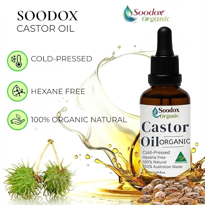 Castor Oil Organic for Hair, Skin, Face & Nail Care 50ml, Eyelashes & Eyebrows Hair Growth Oil, Cold Pressed, Unrefined & Hexane-Free, Australian Made, Bonus Dropper & Brushes, 2 pack