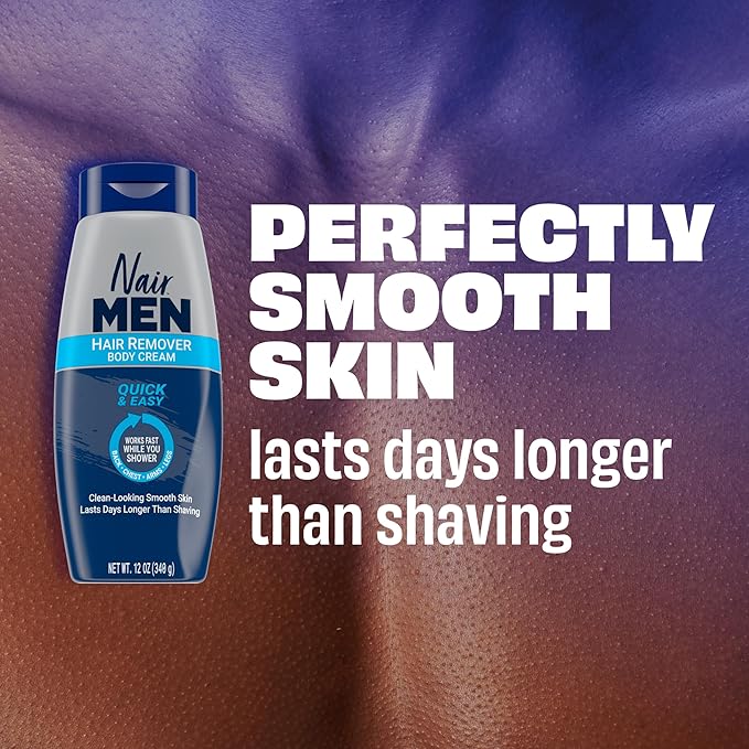 Nair Men Hair Remover Body Cream, Quick and Easy Body Hair Removal Cream for Men, Aloe and Lanolin, Dermatologist Tested, 12 Oz (Pack of 2)