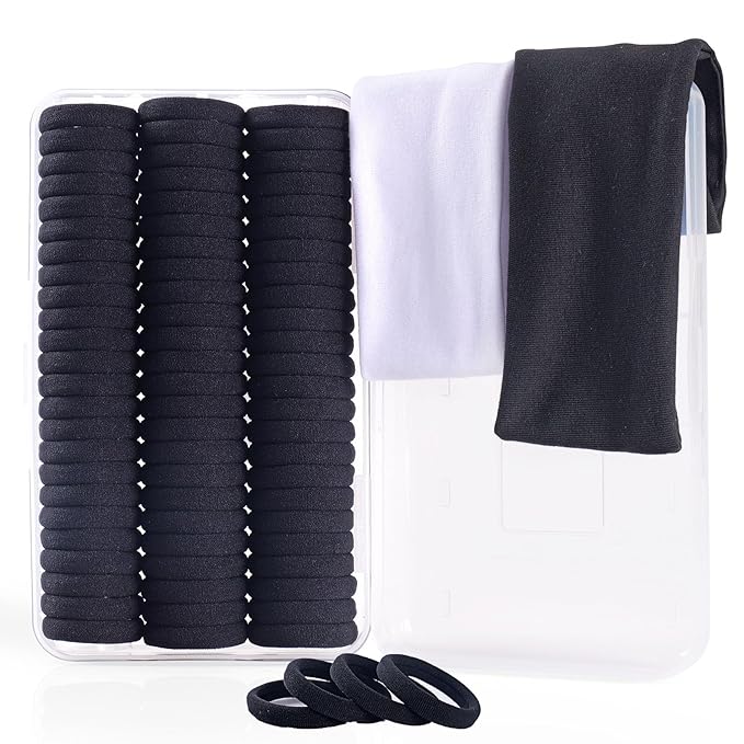 72PCS Black Hair Ties No Damage & Hair Bands for Women's Hair,Ponytail Holders & Hair Elastics Set (1.6in Black)