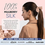 Blissy Silk Scrunchies (3 Pack) - 100% Pure Mulberry Silk - 22 Momme 6A High-Grade Fibers Scrunchie for Straight & Curly Hair - Preventing Breakage, Tangling, & Creasing (Rose Regular)