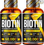 PURE RESEARCH Biotin & Collagen 60,000mcg Hair Growth Liquid Drops, Supports: Strong Nails, Glowing Skin, Healthy Hair Growth, More Absorption Than Capsules & Pills (4Fl Oz)