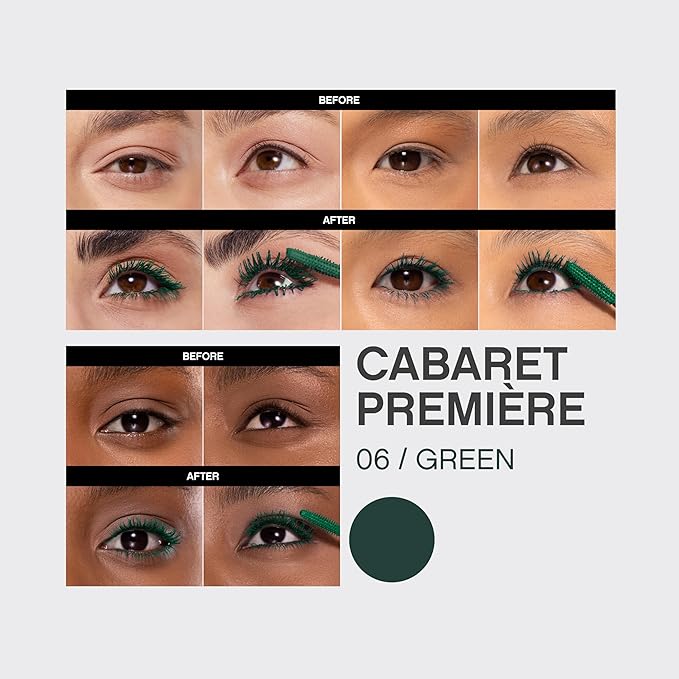 Vivienne Sabó Cabaret Premiere Green Mascara, Volume and Length, Defining, Curling, No Flaking, No Clumping, Smudge Proof, Washable, Cruelty-Free, Made in Europe, (06 Green), 0.3 Fl Oz, 1 Pack