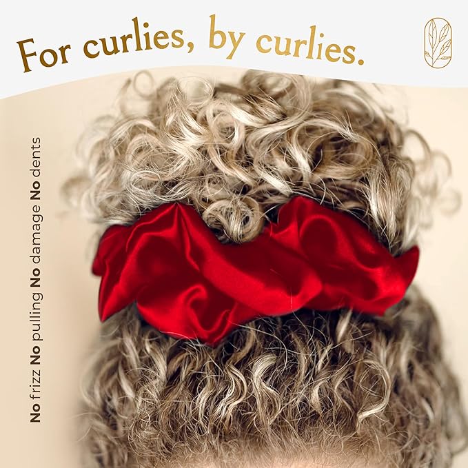Silk Scrunchies Ponytail Holders – Oversized Mulberry Silk Scrunchies – Extra Large No Damage Hair Ties for Curly, Thick, and Thin - Hair Accessories for Women – Poppy Razzi Red, XL By Curlfriend