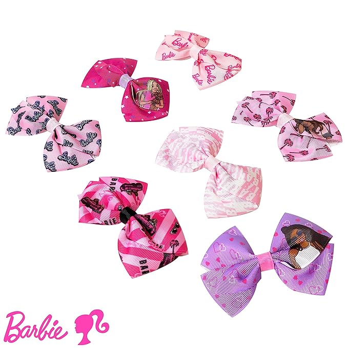 Luv Her Barbie Kids Bows - Hair Accessories Gift Set - Princess Hair Bows - 7 Pcs 4 Inch Bundle - Hair Bows for Girls - Barbie Hair clip - Alligator Clip - Ages 3 +